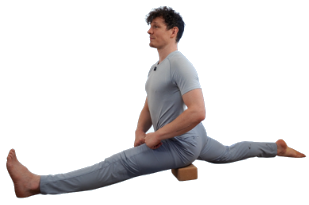 Passive: slightly deeper front split, block under the front hip