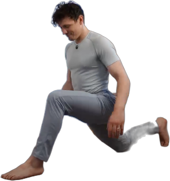 Passive: a kneeling lunge, about as deep as the standing lunge